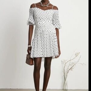 Zimmerman Pleated Mini Dress | Plisse, White/Black Polka Dot, Puff Sleeves